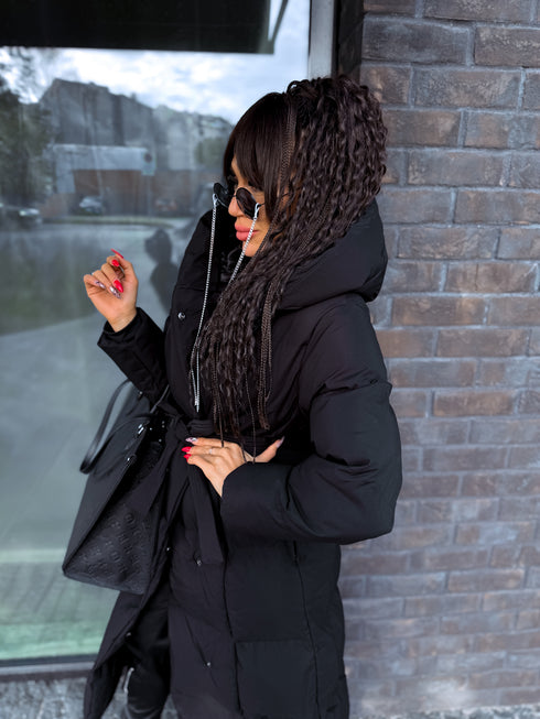 BLACK long jacket with hood "BEST CHOICE" FC85